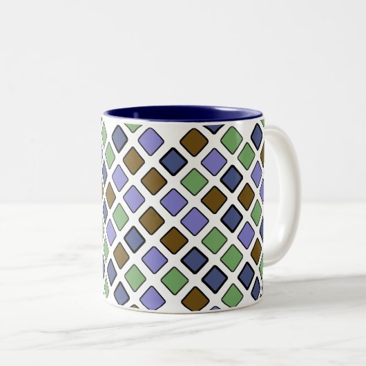 DIAG SQUARES plus blauw tweetone koffie-Mok Tweekleurige Koffiemok (Voorkant rechts)