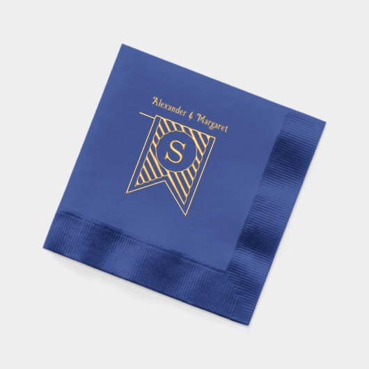 Diag Stripe Banner Monogram Namen Paar Trouwen Folie Servetten (Links)
