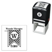 Diag Stripe Initiaal Banner Monogram Ex Libris Boe Zelfinktende Stempel (In situ)