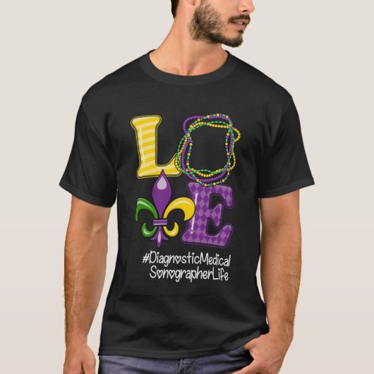 Diagnostic Medical Sonographer Nurse Mardi Gras Le T-shirt (Voorkant)