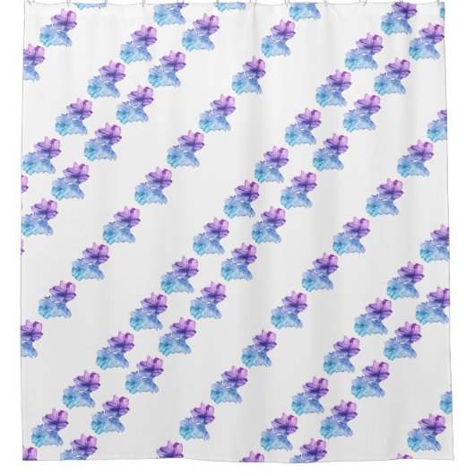 Diagonaal 2 Blauw Paarse Bloem Illustratie Douchegordijn (Voorkant)