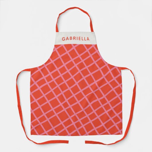 Diagonaal Abstract lijnpatroon Rood, aangepast Schort (Voorkant)