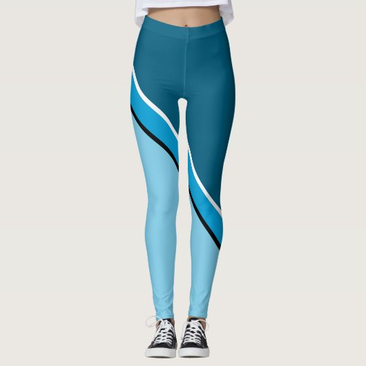 Diagonaal Aqua Blue en Turquoise Leggings (Voorkant)