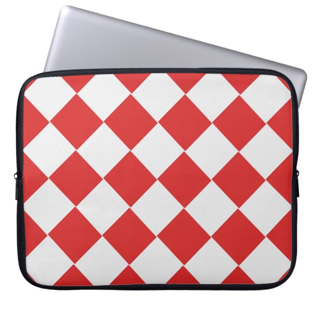 Diagonaal betegeld rood en wit geweven patroon laptop sleeve (Voorkant)
