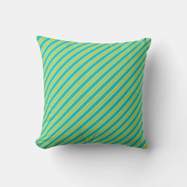Diagonaal blauw en Groene Stripe Modern Kussen (Voorkant)