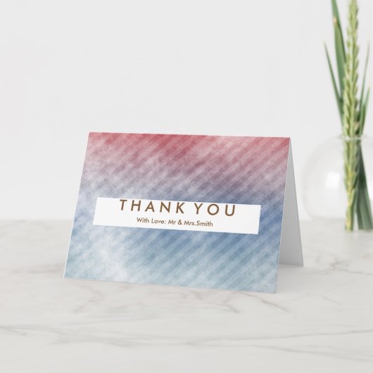 Diagonaal blauw en roze band Modern Dank u Bedankkaart (Voorkant)