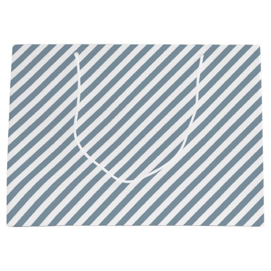 Diagonaal blauw en wit strepenpatroon groot cadeauzakje (Voorkant)