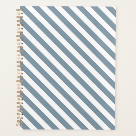 Diagonaal blauw en wit strepenpatroon planner (Voorkant)