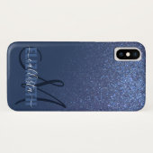 Diagonaal blauw glitter gradiënt Ombre Monogram Case-Mate iPhone Case (Achterkant (horizontaal))