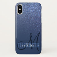 Diagonaal blauw glitter gradiënt Ombre Monogram