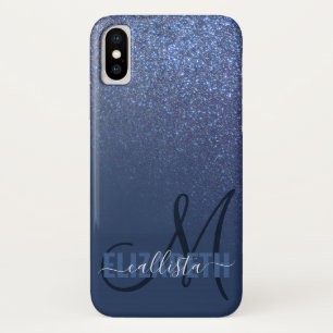 Diagonaal blauw glitter gradiënt Ombre Monogram Case-Mate iPhone Case