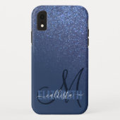 Diagonaal blauw glitter gradiënt Ombre Monogram Case-Mate iPhone Case (Achterkant)