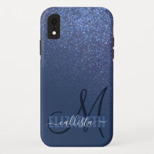 Diagonaal blauw glitter gradiënt Ombre Monogram Case-Mate iPhone Case