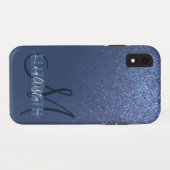 Diagonaal blauw glitter gradiënt Ombre Monogram Case-Mate iPhone Case (Achterkant (horizontaal))