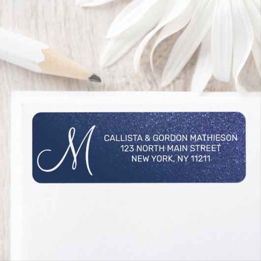 Diagonaal blauw glitter gradiënt Ombre Monogram Etiket (Insitu)