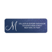 Diagonaal blauw glitter gradiënt Ombre Monogram Etiket (Voorkant)