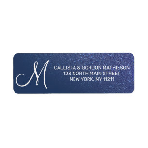 Diagonaal blauw glitter gradiënt Ombre Monogram Etiket