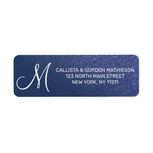 Diagonaal blauw glitter gradiënt Ombre Monogram Etiket (Voorkant)