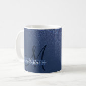 Diagonaal blauw glitter gradiënt Ombre Monogram Koffiemok (Voorkant links)