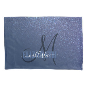 Diagonaal blauw glitter gradiënt Ombre Monogram Kussensloop
