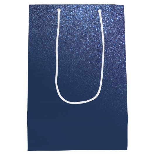 Diagonaal blauw glitter gradiënt Ombre Monogram Medium Cadeauzakje (Achterkant)