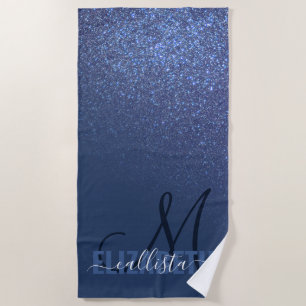 Diagonaal blauw glitter gradiënt Ombre Monogram Strandlaken