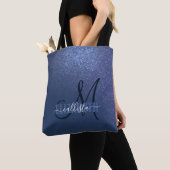 Diagonaal blauw glitter gradiënt Ombre Monogram Tote Bag (Dichtbij)