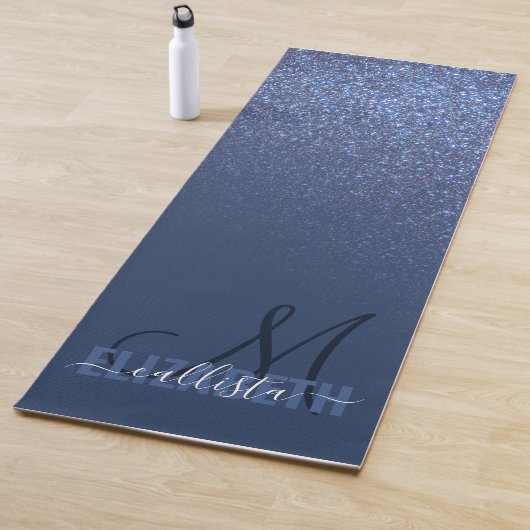 Diagonaal blauw glitter gradiënt Ombre Monogram Yogamat (In situ)