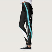 Diagonaal Blauw StripesPatroon Zwart-wit Leggings (Links)