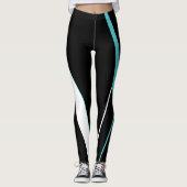 Diagonaal Blauw StripesPatroon Zwart-wit Leggings (Voorkant)