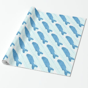 Diagonaal blauw vispatroon cadeaupapier
