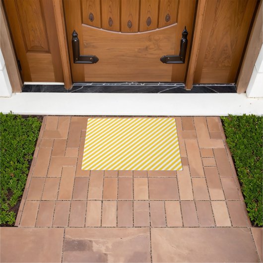 Diagonaal geel en wit strepenpatroon deurmat (Buiten)