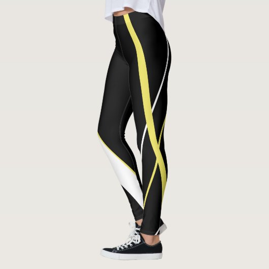 Diagonaal Gele Stripes Patroon Zwart-wit Leggings (Links)