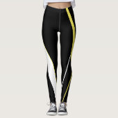 Diagonaal Gele Stripes Patroon Zwart-wit Leggings (Voorkant)