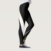 Diagonaal Gele Stripes Patroon Zwart-wit Leggings (Rechts)