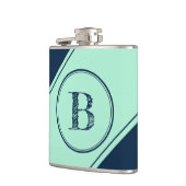 Diagonaal Geometrisch Initiaal Monogram Blauwe Mun Heupfles (Links)