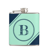 Diagonaal Geometrisch Initiaal Monogram Blauwe Mun Heupfles (Voorkant)