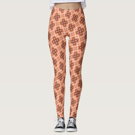 Diagonaal geometrisch raster met Sinaasappel en bl Leggings (Voorkant)