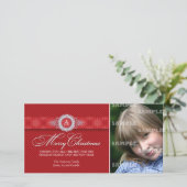 Diagonaal gestreept monogram kerstfotokaart feestdagenkaart (Staand voorkant)