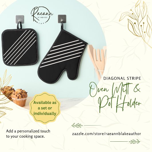 Diagonaal gestreept ovenwant & pannenlap set