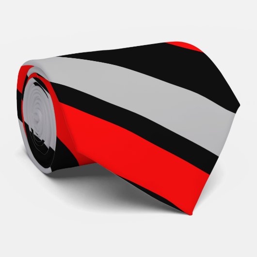 Diagonaal gestreept rood zwart en zilver Stropdas (Opgerold)