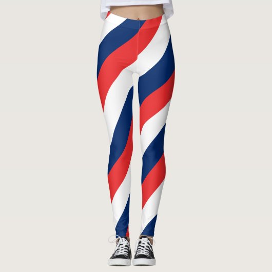 Diagonaal gestreepte Noorse nationale vlagkleuren Leggings (Voorkant)