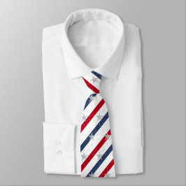 Diagonaal gestreepte rood wit & blauw sterrenpatro stropdas