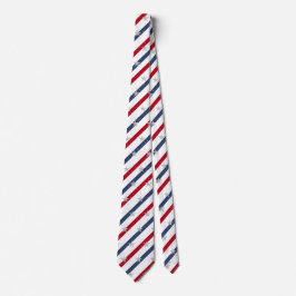 Diagonaal gestreepte rood wit & blauw sterrenpatro stropdas