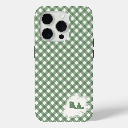 Diagonaal Gingham Patroon in Groen met Initialen Case-Mate iPhone Case (Achterkant)