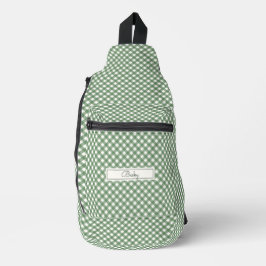 Diagonaal Gingham Patroon in Groen met Naam Sling Bag