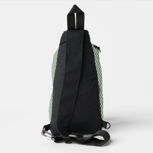 Diagonaal Gingham Patroon in Groen met Naam Sling Bag (Achterkant)