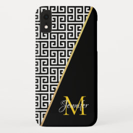 Diagonaal gouden folie Griekse sleutel met zwarte  Case-Mate iPhone 14 Pro Max Hoesje
