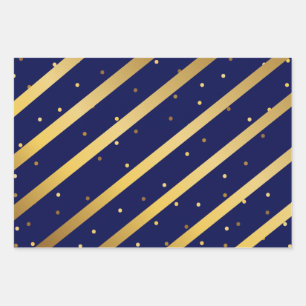 Diagonaal Gouden Strepen Polka Dots Rood Blauw Gro Inpakpapier Vel