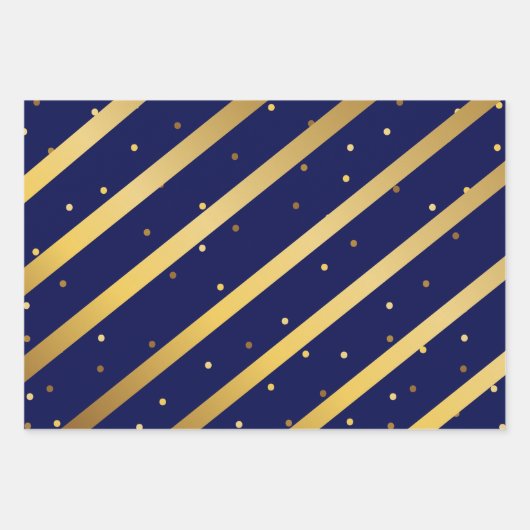Diagonaal Gouden Strepen Polka Dots Rood Blauw Gro Inpakpapier Vel (Voorkant)